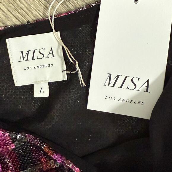 Misa Los Angeles  Nova One-Shoulder Sequin Minidress - Large Fuchsia Ikat $370 - Picture 9 of 11